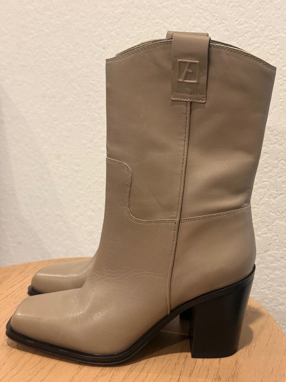 Franco Sarto Taupe Mid-Calf Block Heel Boots